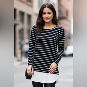 Lauren Ralph Lauren Black & White Striped Long Sleeve Top XL NWT
